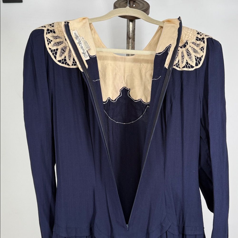 Marie St Claire Dress Wm 14 Vintage Blue 80s Crochet Collar Victorian Style - Picture 11 of 14